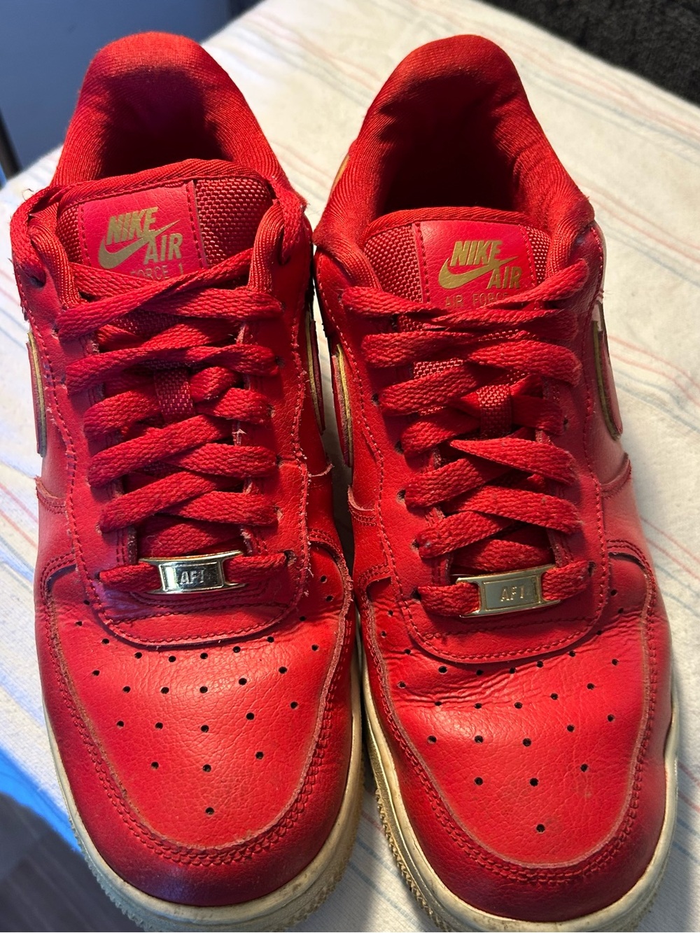 Nike Air Force 1 Low Men's Sneakers - Red with Gold Accent